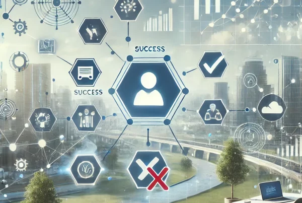 A landscape image for a blog post about AI project success and failure in UK businesses, with no text. The image features a mix of realistic and graph