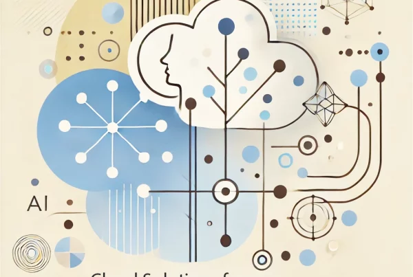 A modern minimalist blog header image for 'Cloud Solutions for Enterprise AI.' The background uses warm cream (#fcf3e1) as negative space, creating a 2